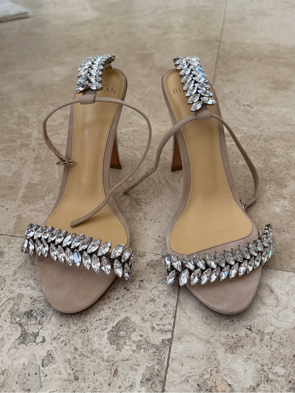Alexandre Birman Nude Crystal-Embellished Strappy Heels